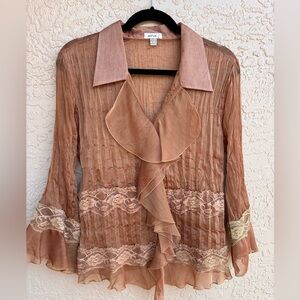 Jaipur Ladies Size Large Copper Sheer Boho Blouse.